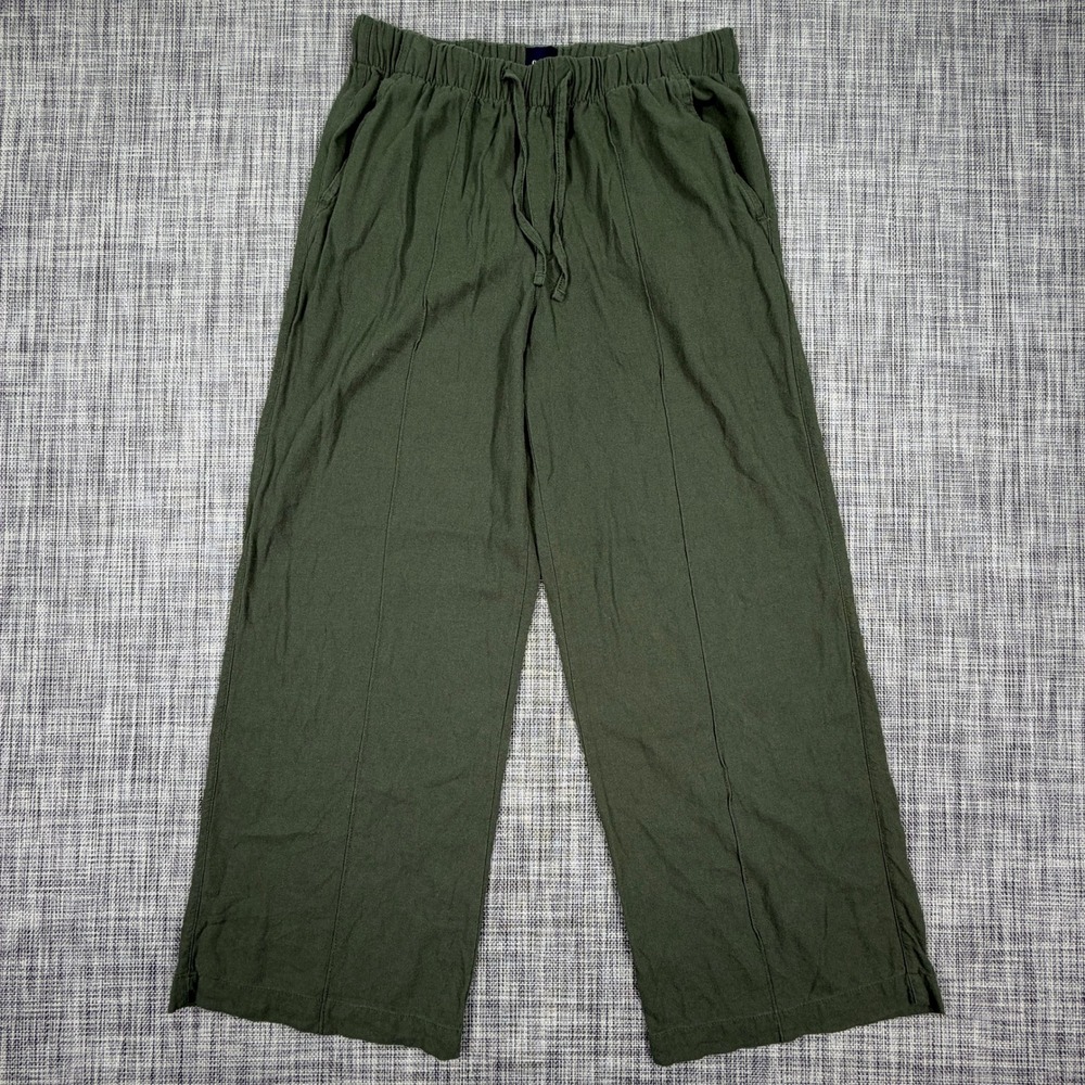 GAP Womens Pants Small Olive Green Linen Rayon Blend Wide Leg Drawstring Pull On